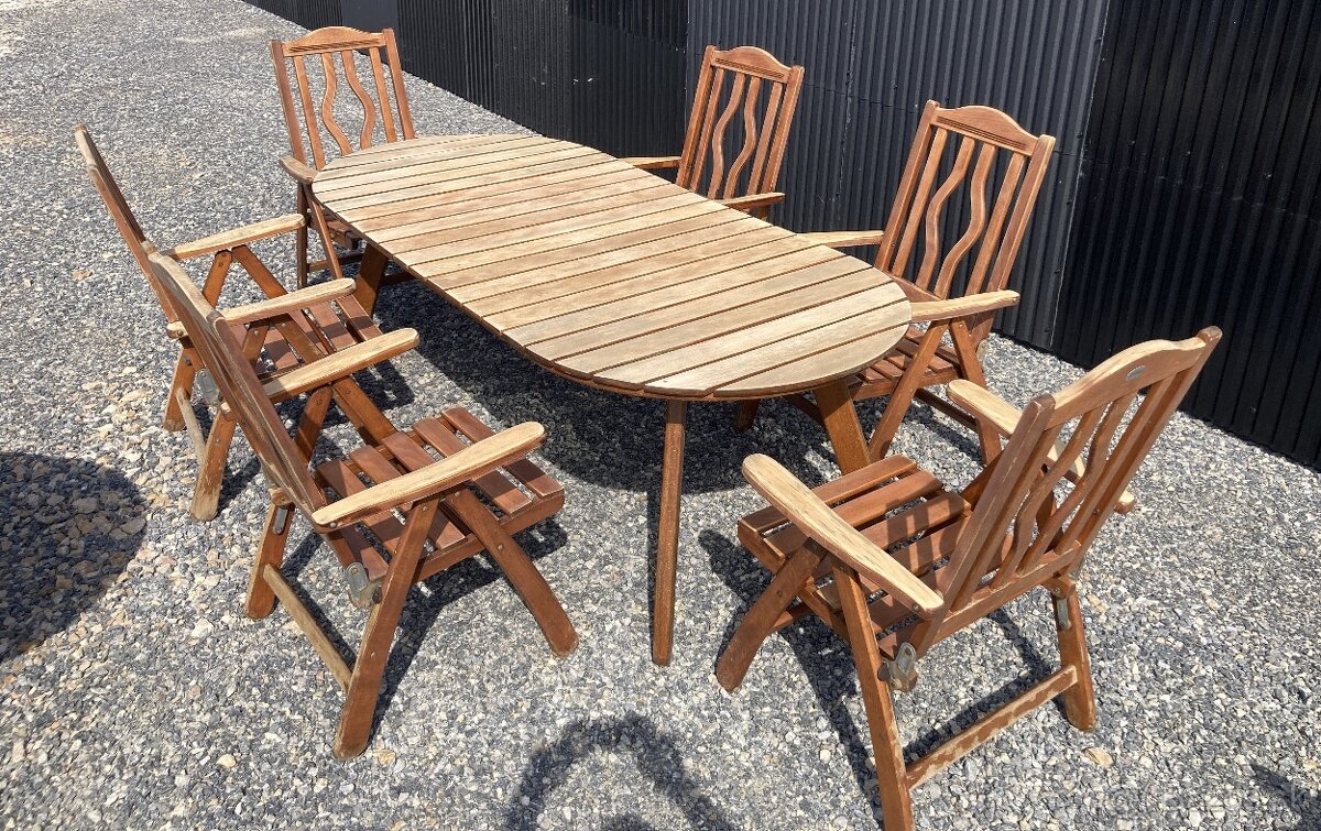 AKCIA - TEAK - Lakovany set - XXL Stol + 6 poloh.stoliciek