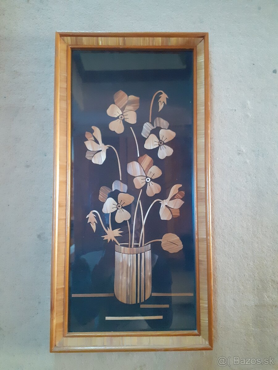 Retro drevený obraz sirôtky / fialky