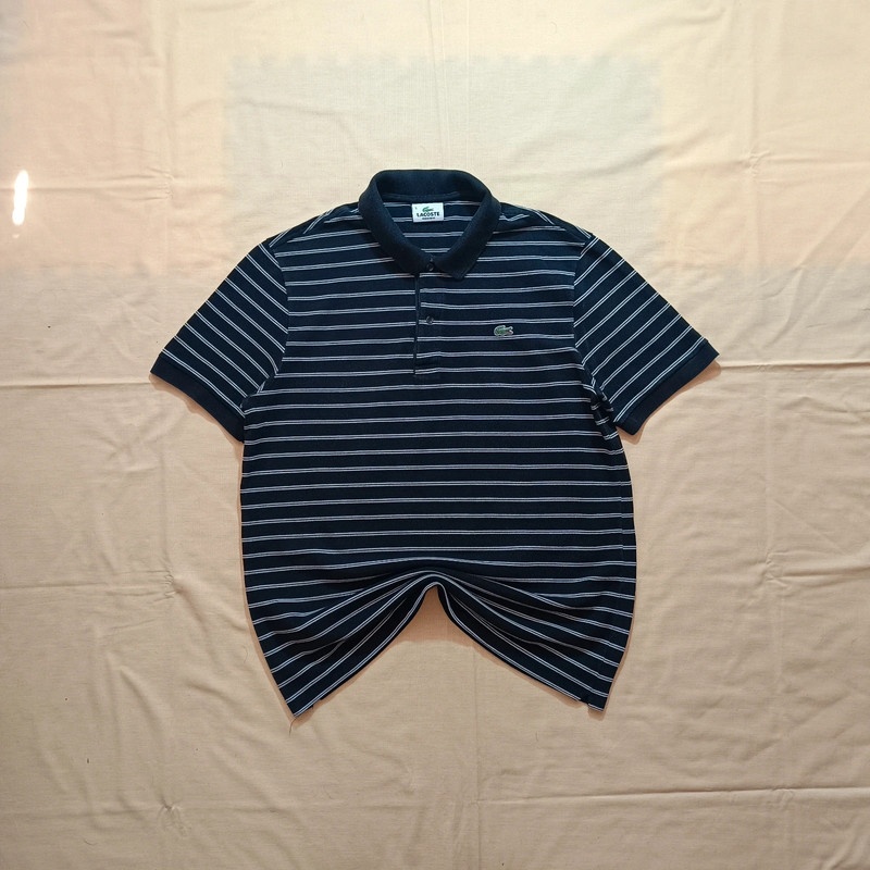 Lacoste čierna polokošeľa s krátkym rukávom pruhovaná M/L