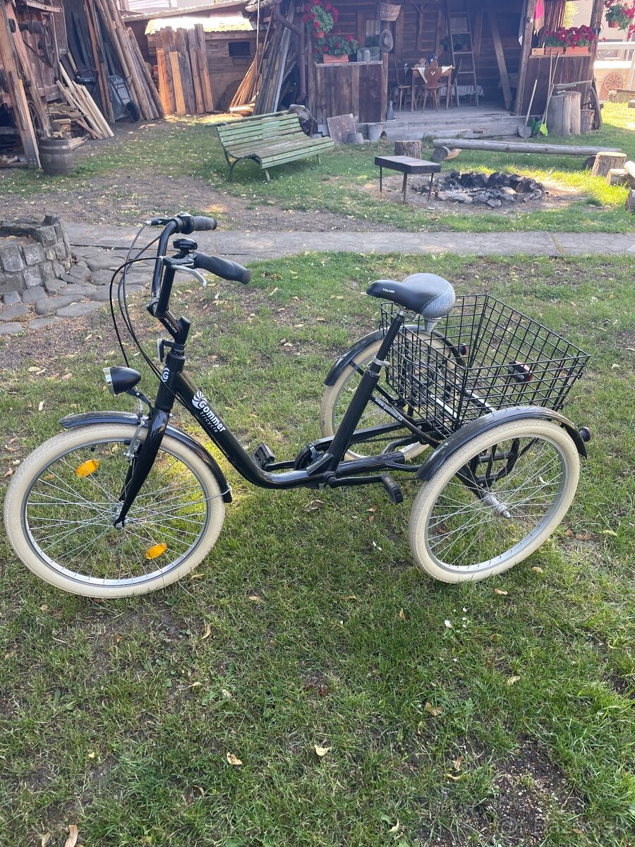 Cestný trojkolesový bicykel.
