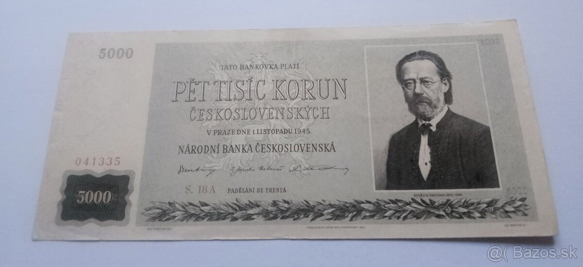 Bankovka 5000 korún.
