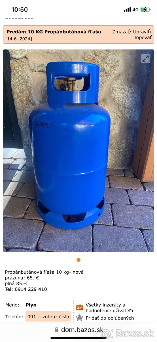 Propánbutánová fľaša 10 KG