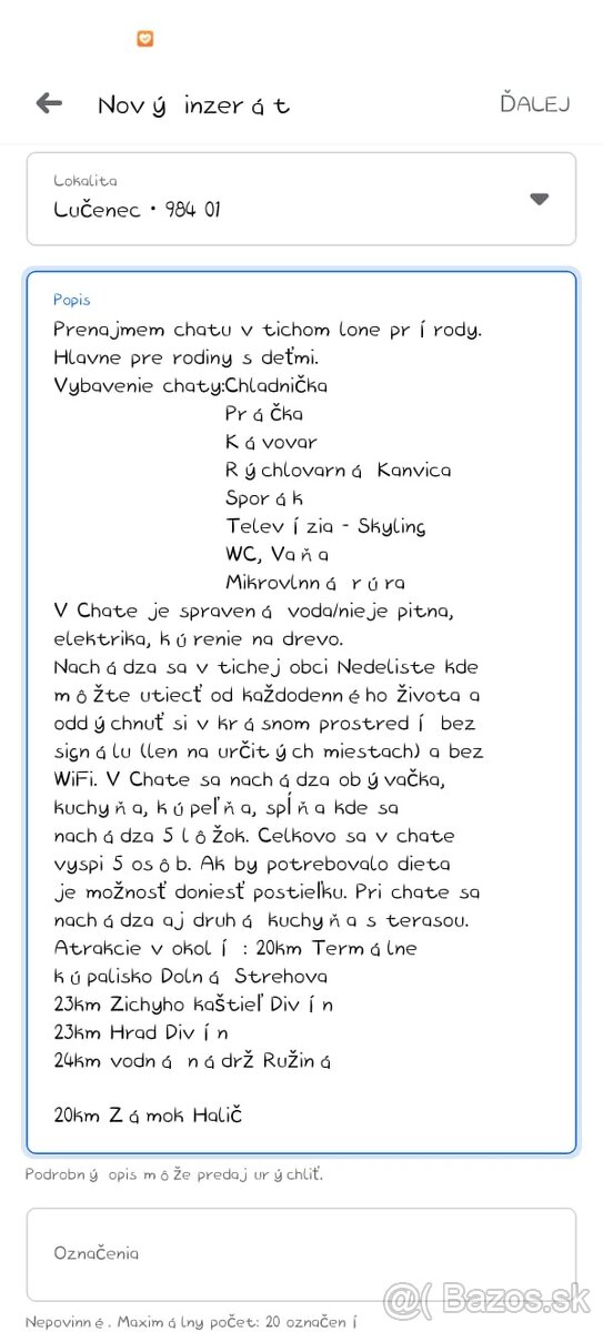 Prenájom chaty