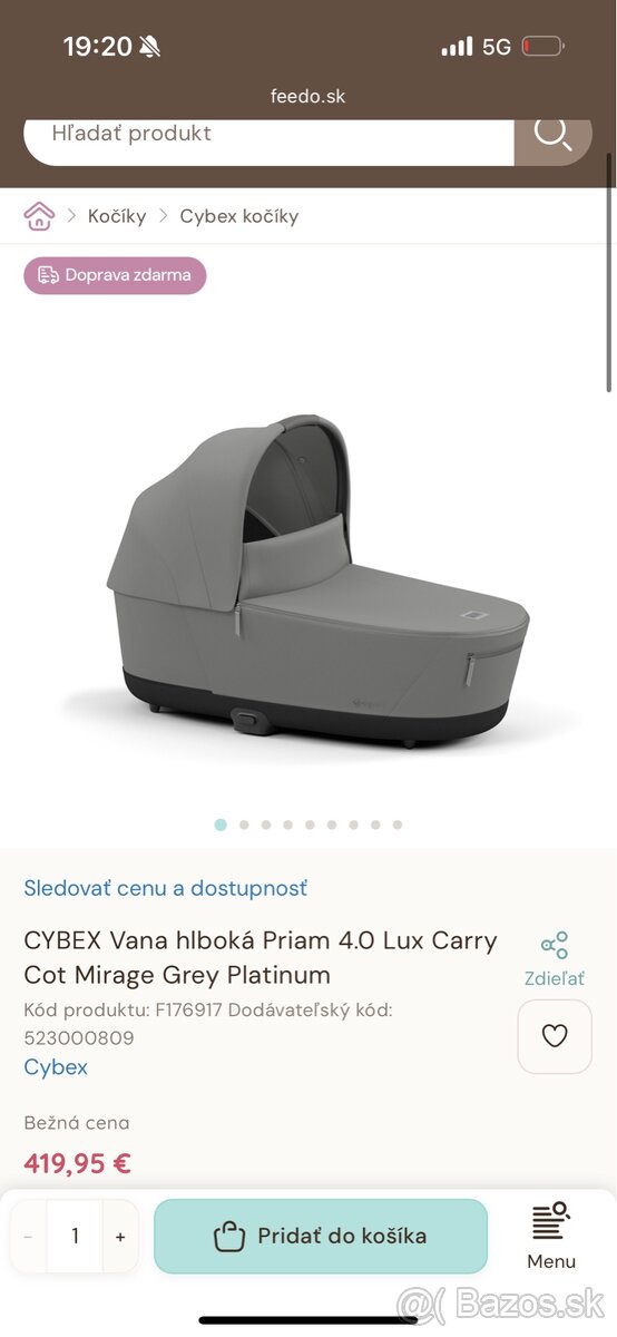 Cybex priam 4.0 vanička mirage grey nová