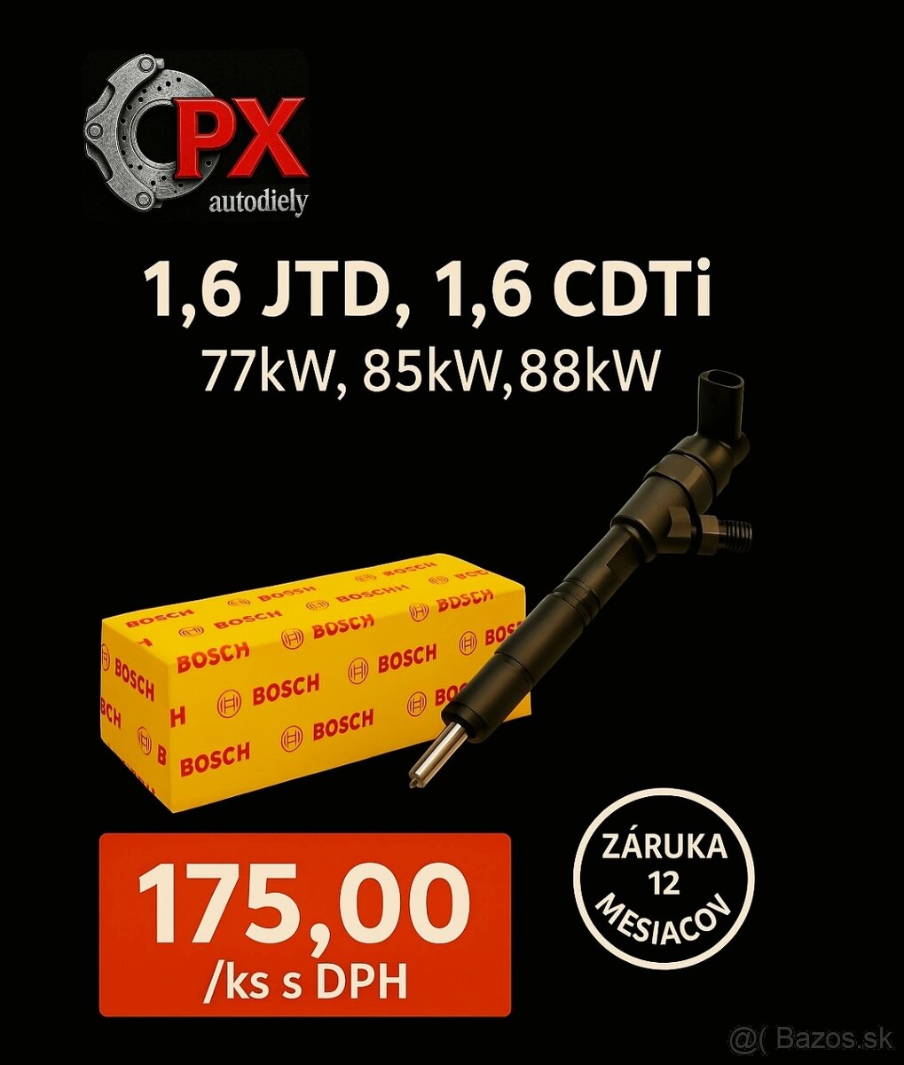 Repasované vstrekovače BOSCH 1.6 JTD,1.6 CDTi-ALFA,FIAT,OPEL