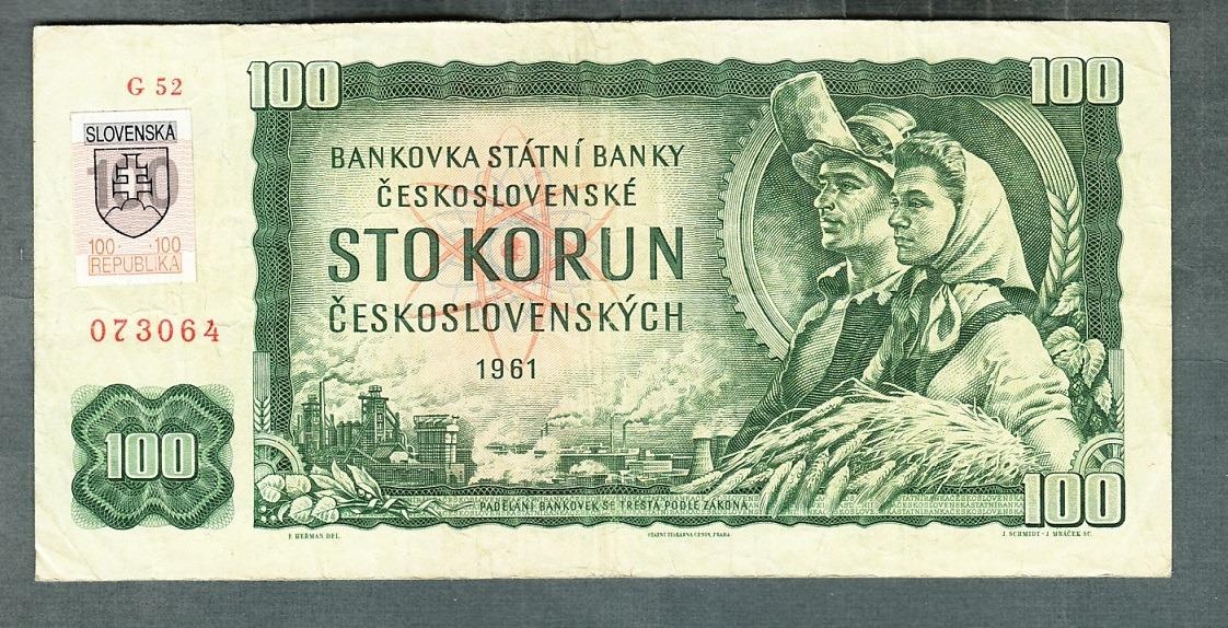 Staré bankovky 100 kčs 1961 SLOVENSKÝ KOLEK