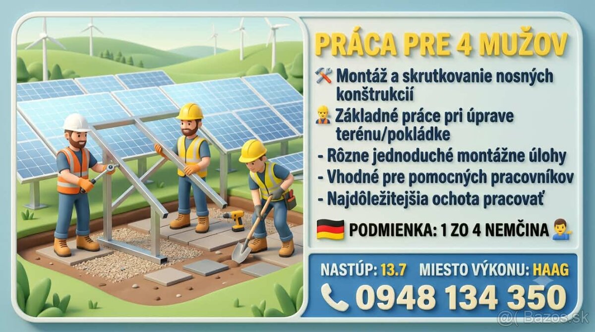 Hľadám 4 pomocných pracovníkov
