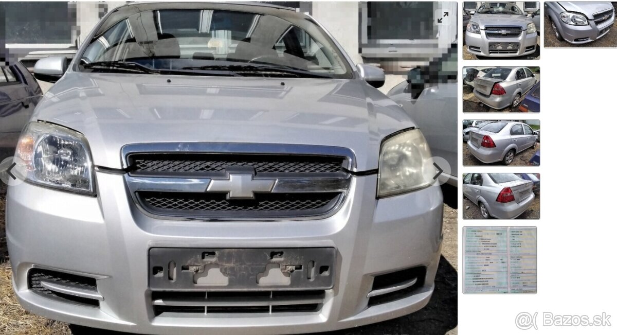 Chevrolet Aveo 1.4 2009 predám KAPOTA, NÁRAZNÍK, SVETLO