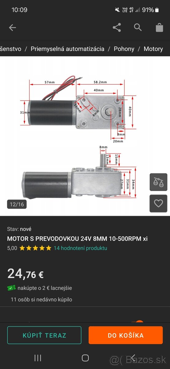 Predám 2x 12v motor 40 otacok