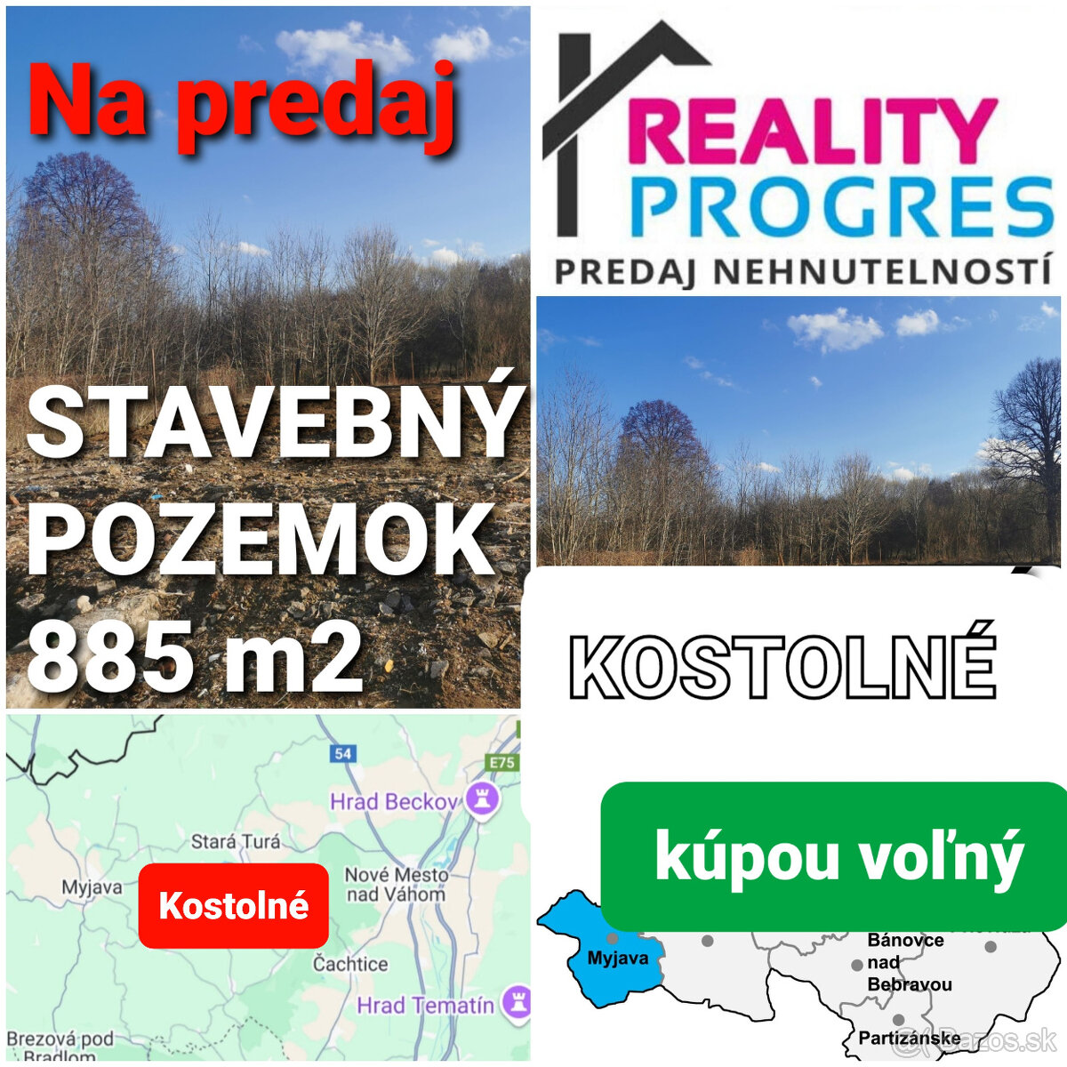 STAVEBNÝ POZEMOK PRI POTOKU 885m2 KOSTOLNÉ