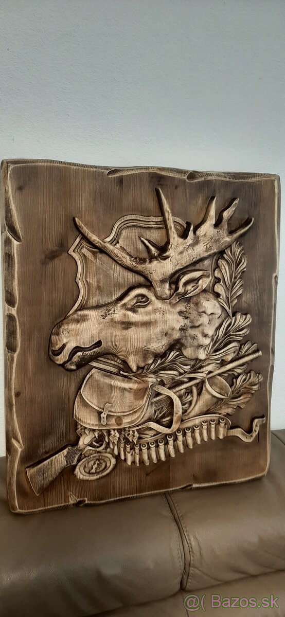 Drevený obraz Poľovnicke motivy 60×50cm,hr.4 cm.