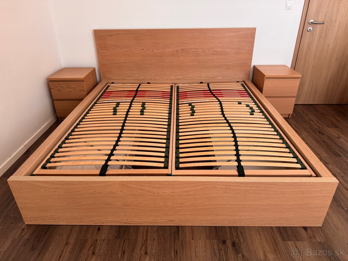 Ikea MALM postel+rosty+sufliky+nocne stoliky