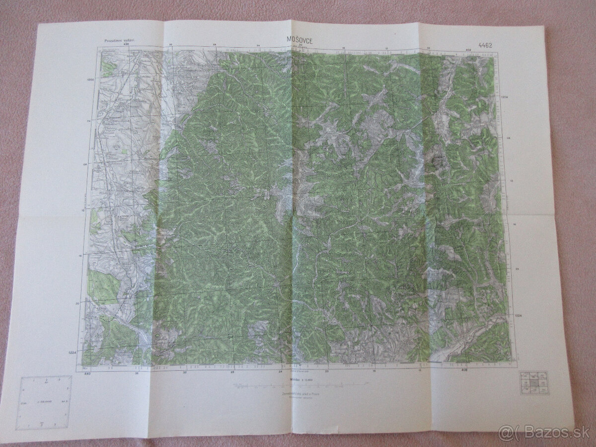 Mapa Mošovce, Slov. Ľupča, Sklené, Necpaly, Donovaly r. 1945