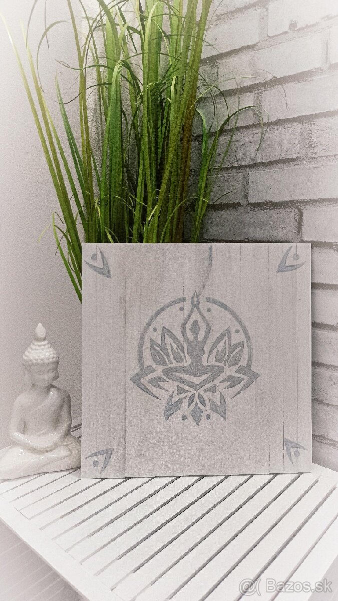Originálny Handmade drevený obraz maľovaný motív JOGA