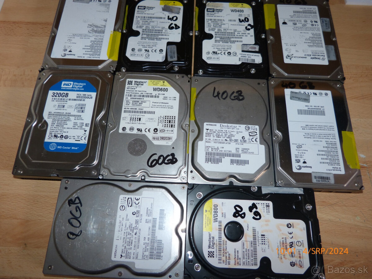 40-60-80-320gb ide hdd za 10e kus