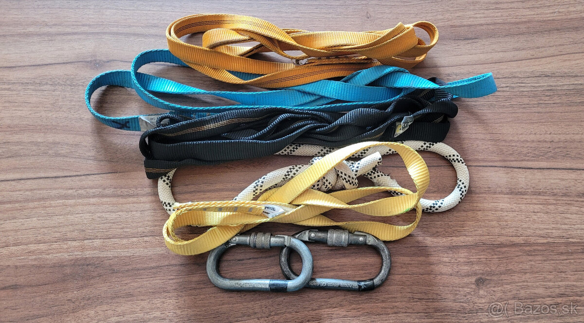 používané slučky Petzl, SR, Beal + dve oceľové karabíny