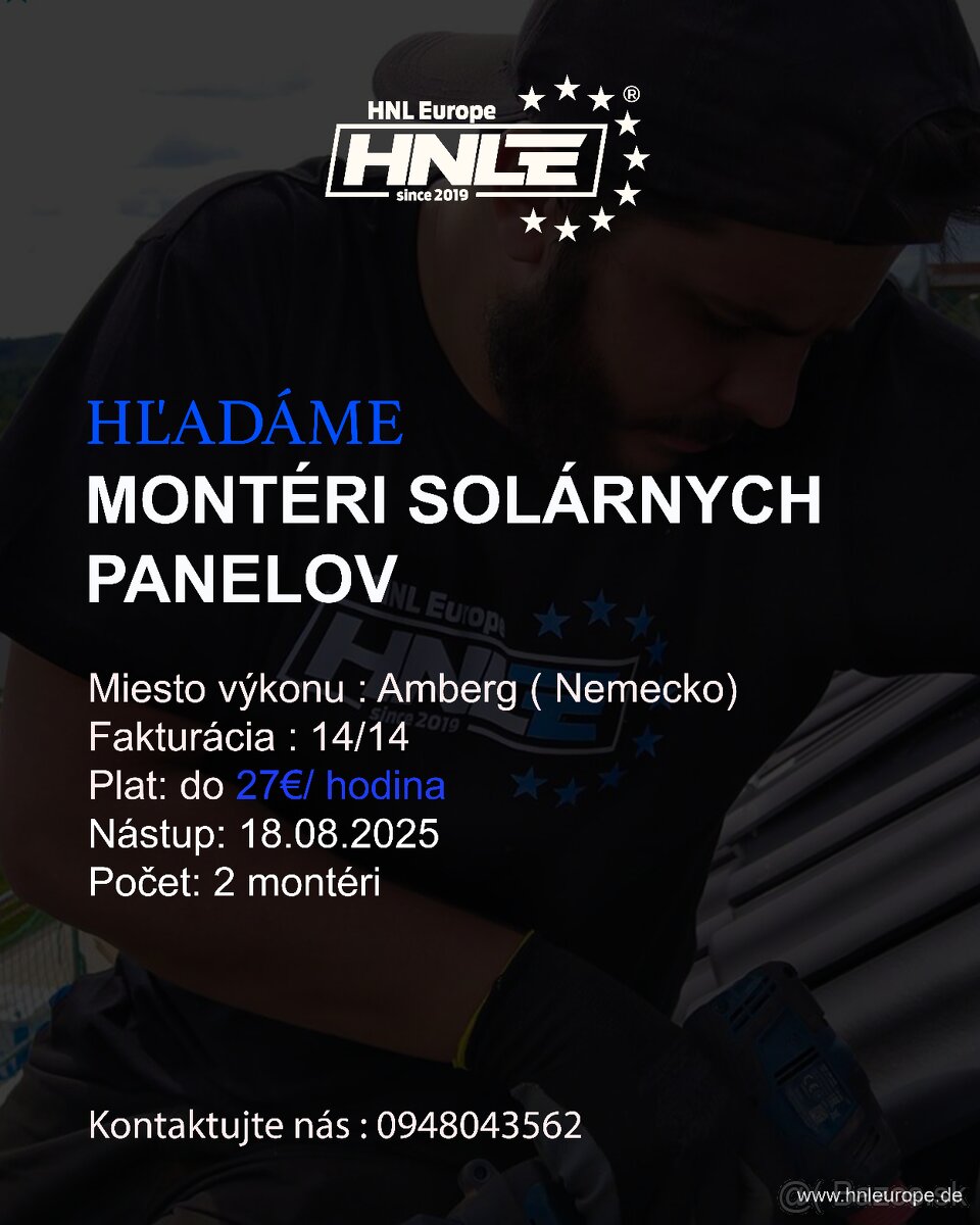 HĽADÁME PRACOVNÍKOV – MONTÁŽ SOLÁRNYCH PANELOV / STRECHY
