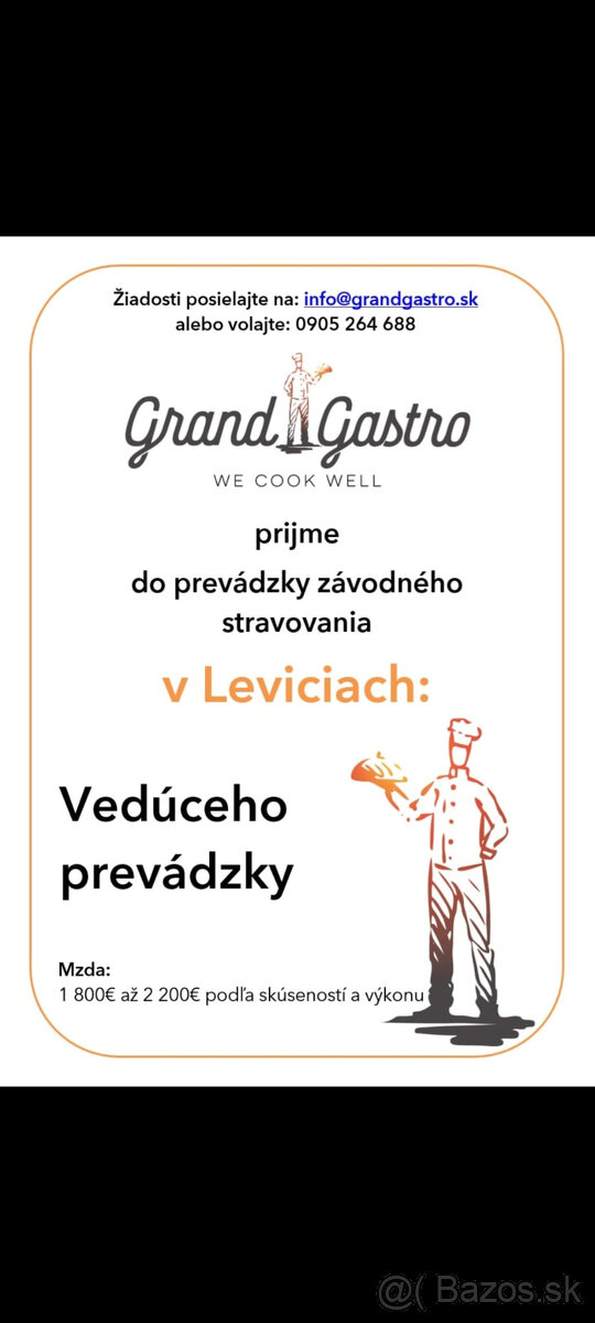 Spoločnosť Grand Gastro prijme vedúceho prevádzky-Levice