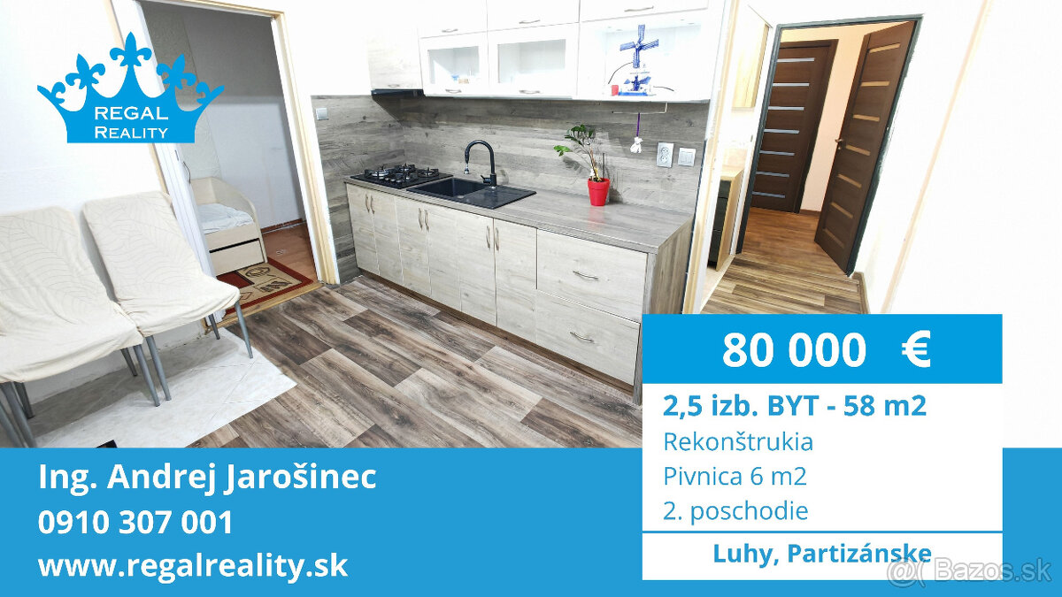 Výhradne: Veľký 2,5-IZB. BYT, 58 m2, Luhy, Partizánske