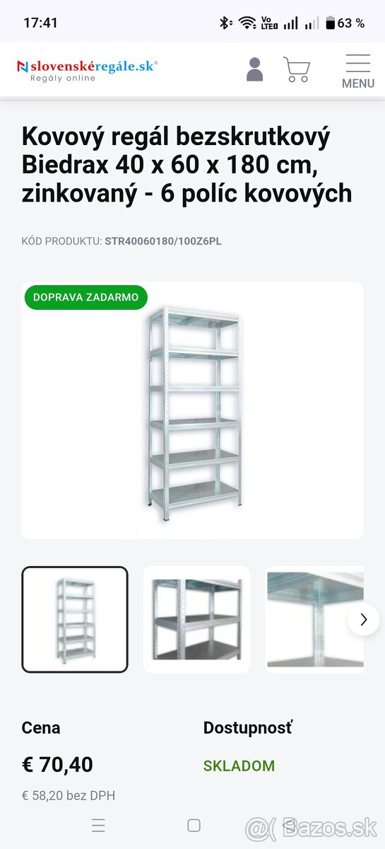 Celokovové bezskrutkové regále 60 x 40 x variabilná výška