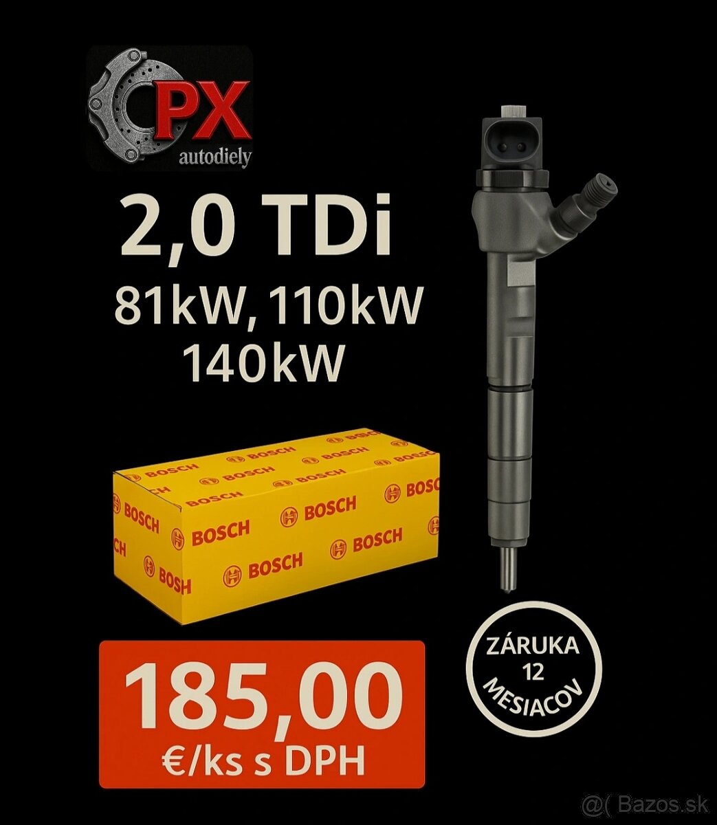 Repasované vstrekovače BOSCH 2.0 TDi - 110kw,140kw