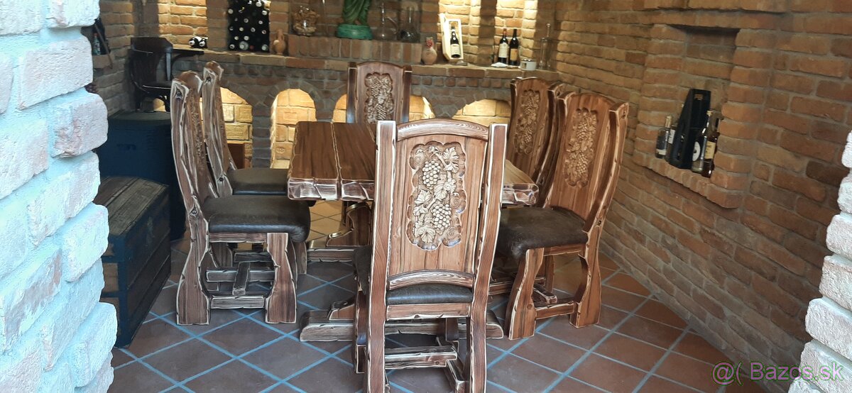 Drevený stôl 160×90 +6 stolićkov do vinnice