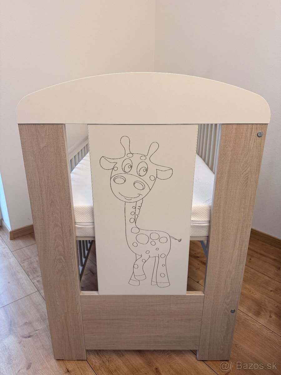 detská postieľka so spúšťacím bokom PLUS matrac