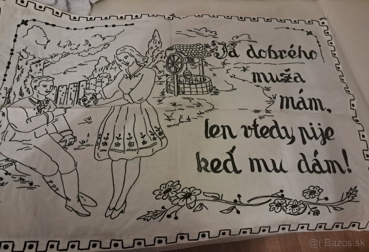 Starožitný vyšívaný obrázok na stenu