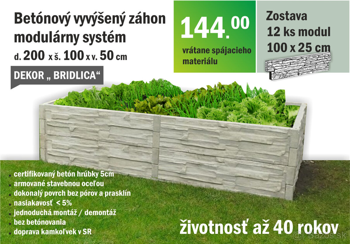 Modulárny vyvýšený záhon dekor bridlica ucelené zostavy
