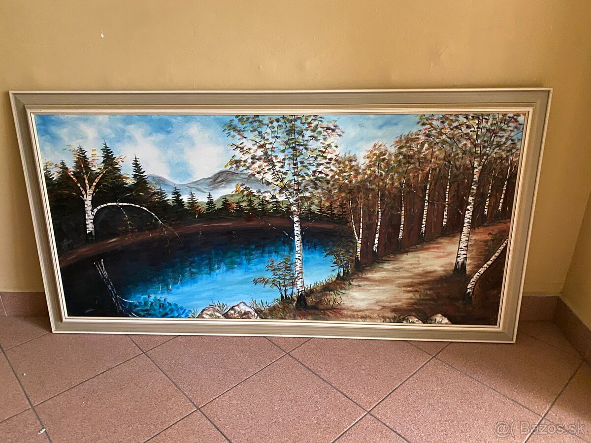 Ručne maľovaný obraz rieka a strom