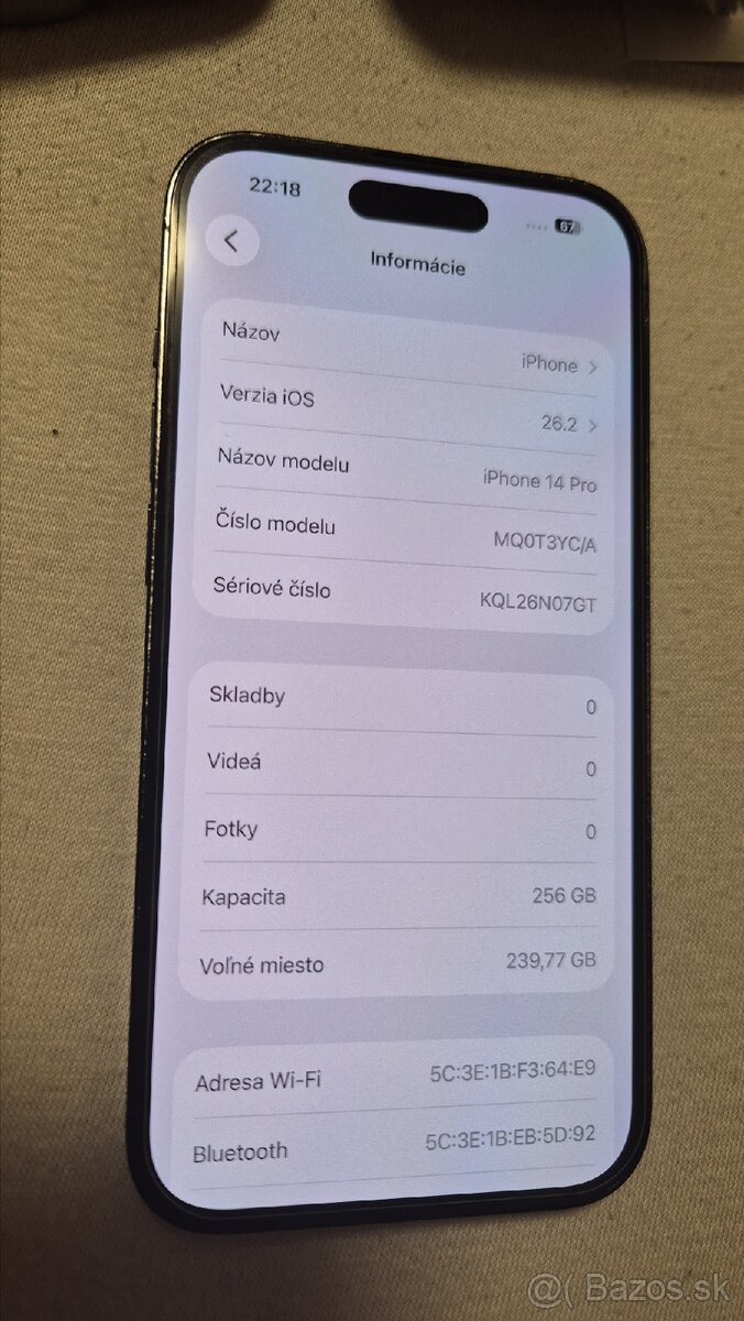 Apple iphone 14 pro 256gb, 86% bateria