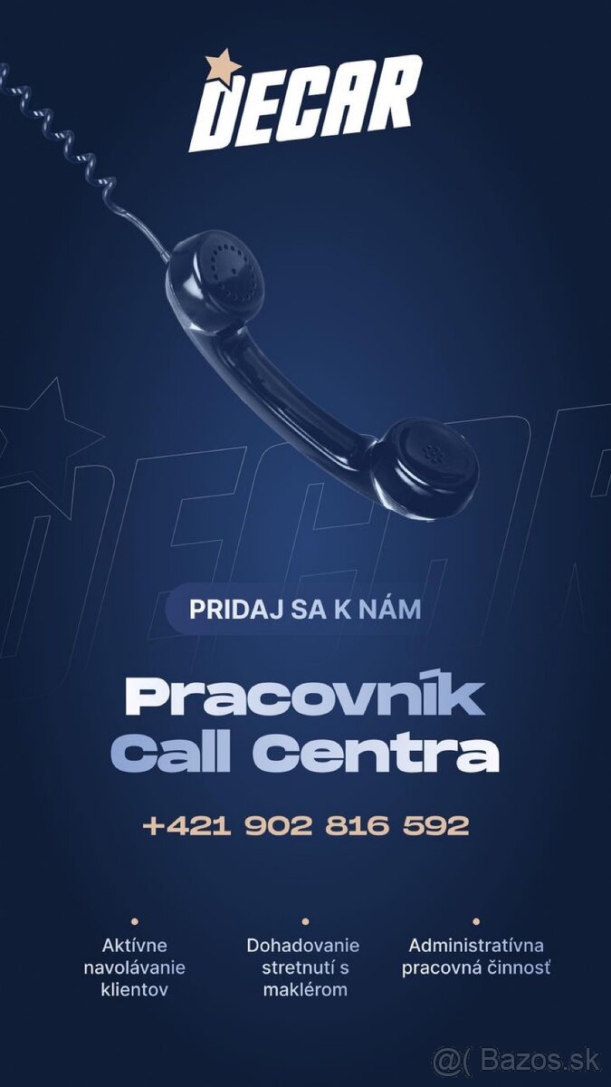 Pracovník call centra - celé Slovensko, práca z domu