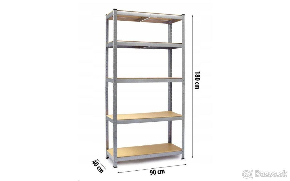Regále 180x90x40 cm - pozinkované, 5 policové, 875kg nosnosť