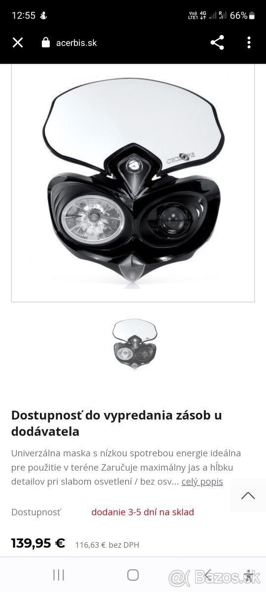 Maska so svetlom Acerbis CYCLOPE HEADLIGHT - BLACK