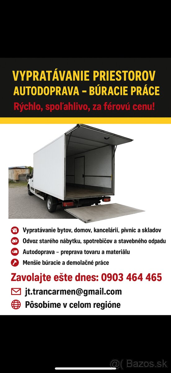 Vypratávanie odvoz šute odpadu-buracie práce-ručné Výkopové