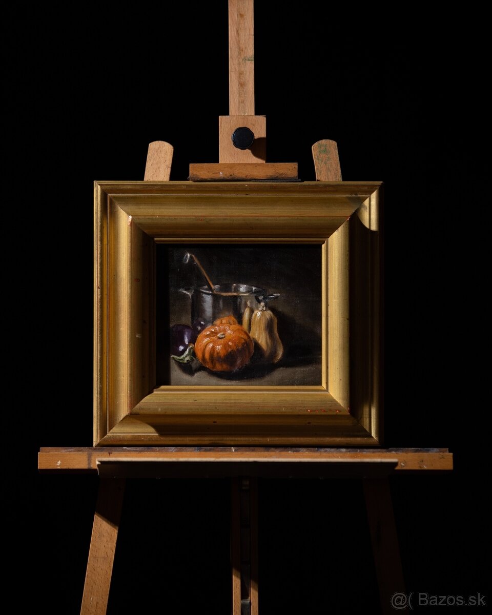 Zátišie s tekvicami a hrncom - tradičná olejomaľba