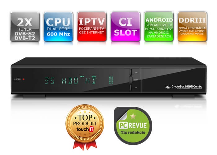 Dvb-t/satelitný prijímač AB CryptoBox 652HD
