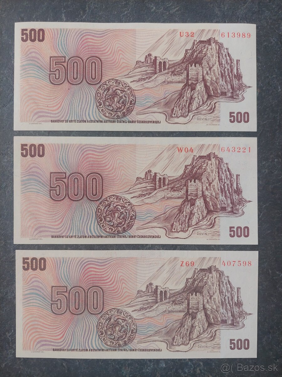 3x 500 Kčs 1973, stav N (UNC)