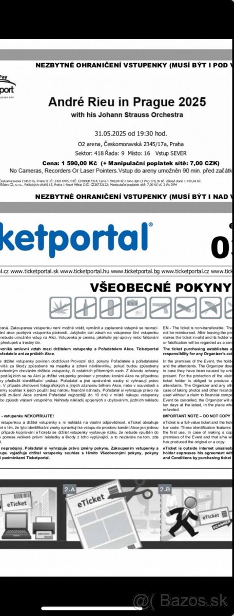 Predám lístky na koncert André Riéu v Prahe 31.5.2025