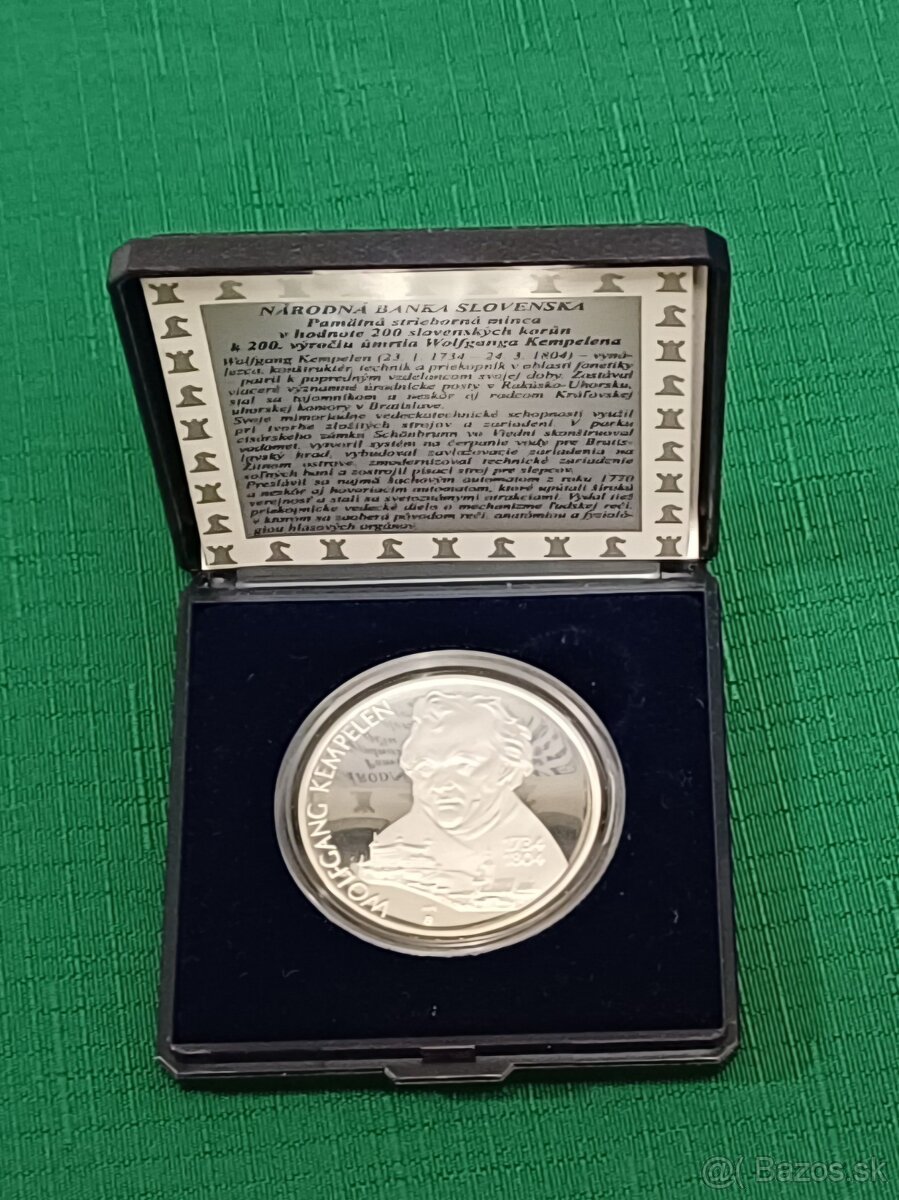 Strieborná pamätná minca 200Sk, 2004, W. Kempelen, Proof