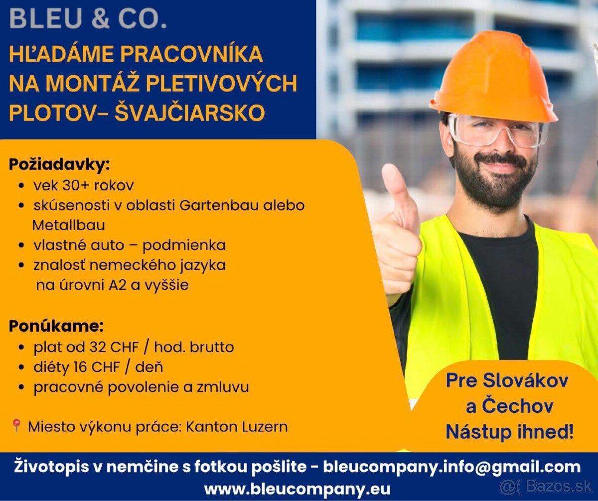 Práca vo Švajčiarsku za 34 CHF/hod