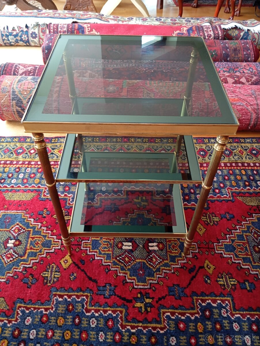 Dizajnový mosadzný stolík 60tych rokov 54x40x40