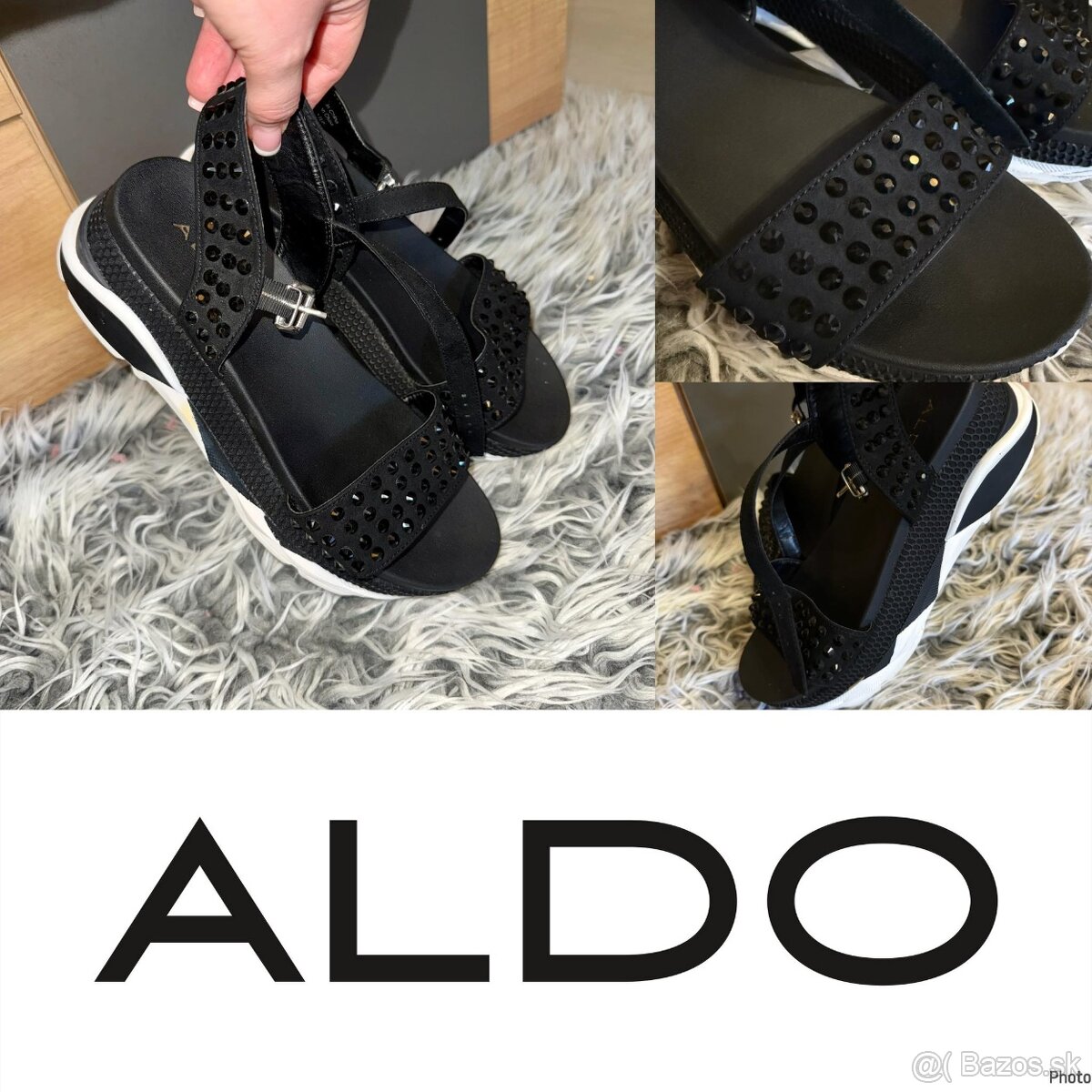 aldo black crystal original damske stylove sandalky