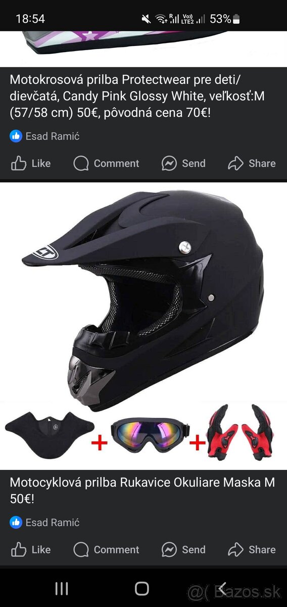 Motocyklová prilba Rukavice Okuliare Maska M