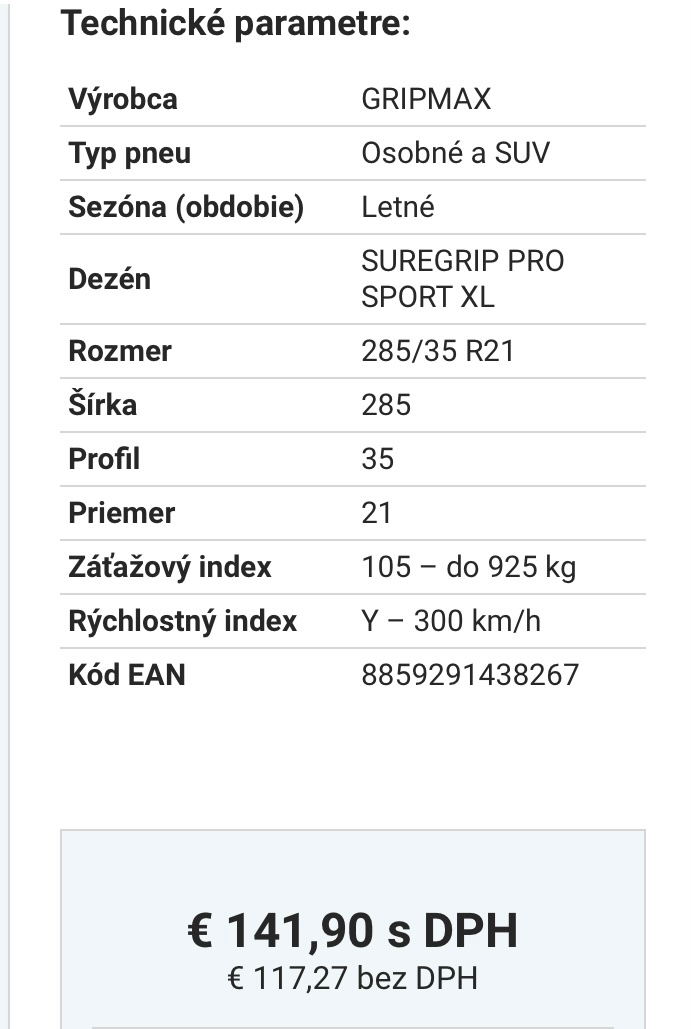 Letné pneumatiky 285/35 ZR21