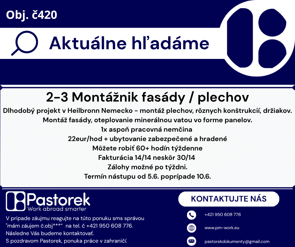 MONTÁŽNIK FASÁD / PLECHOV – NEMECKO (Heilbronn)