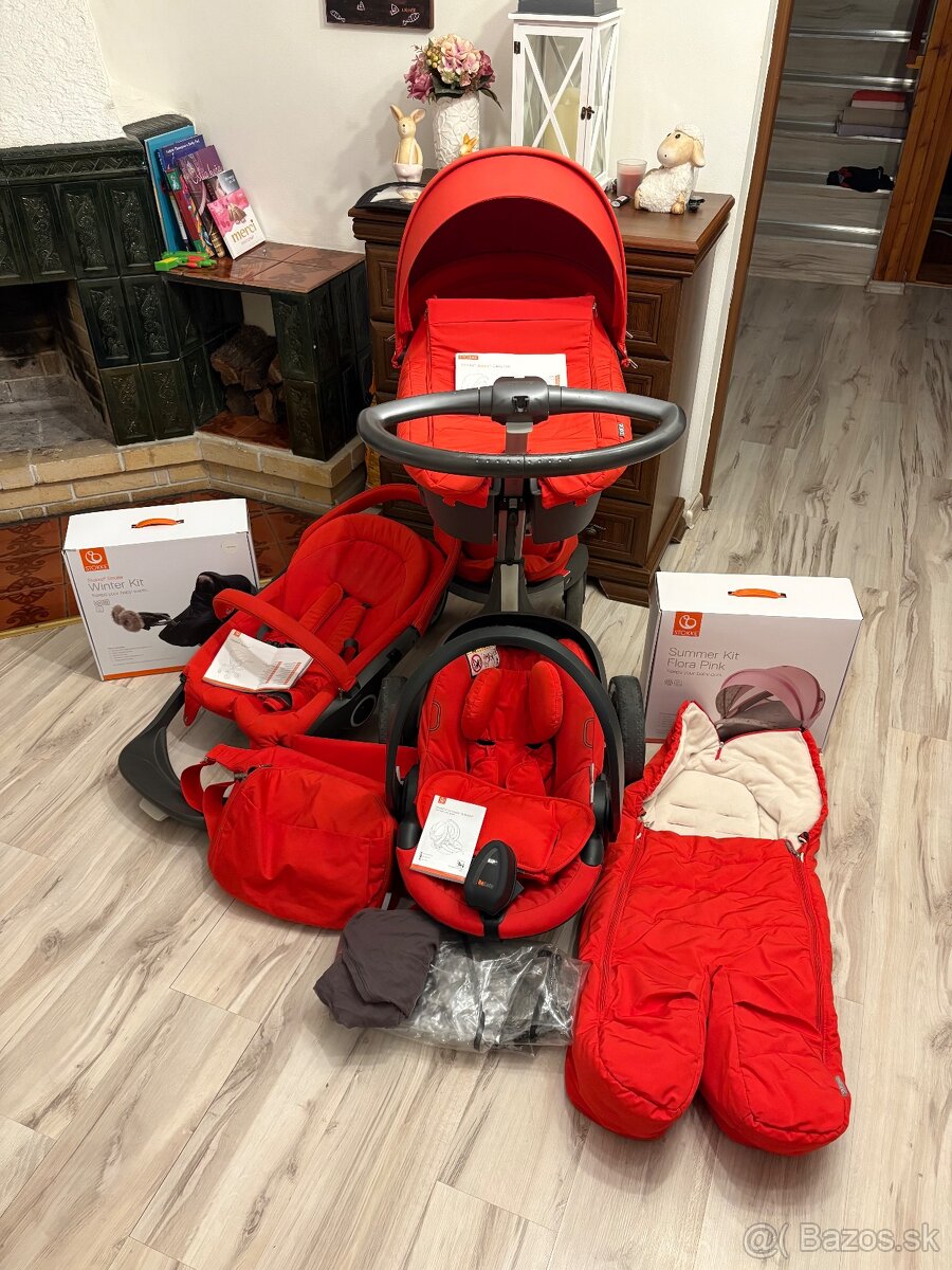 Predám kočík Stokke Xplory V5 – trojkombinácia, červený