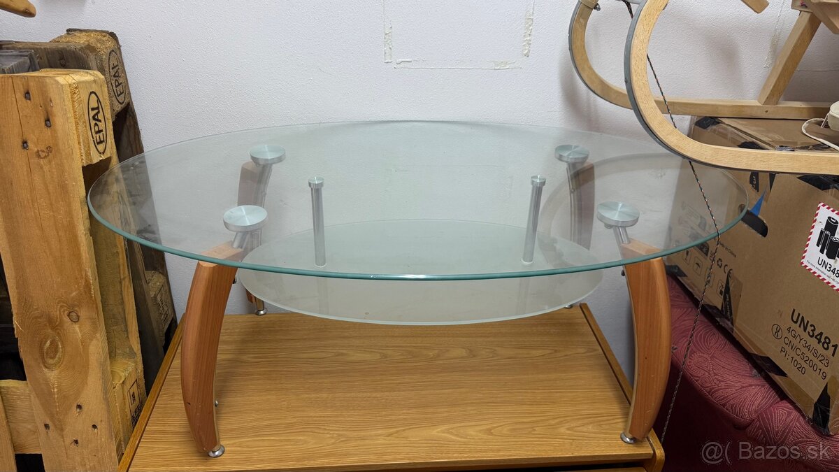 stolik drevo+sklo