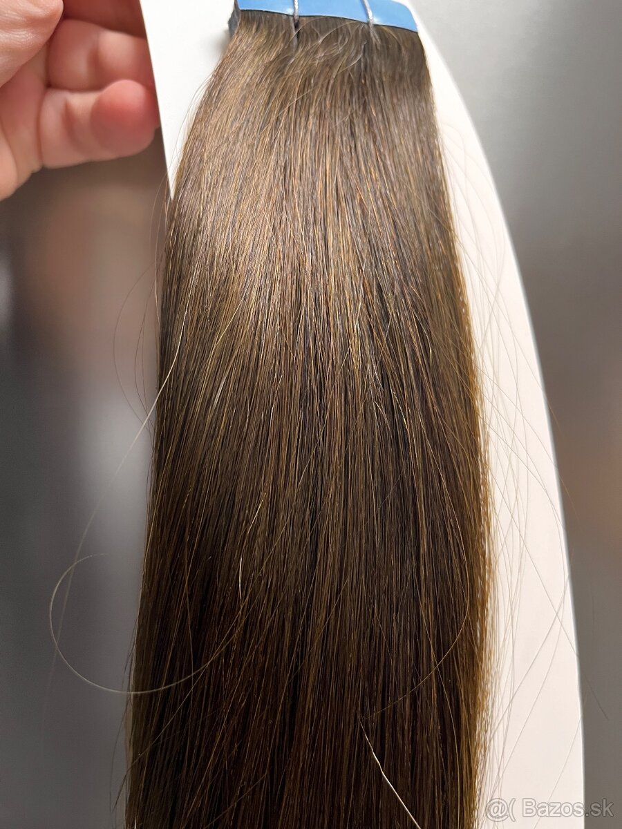Tape in vlasy 100% ľudské 51 cm hnedé