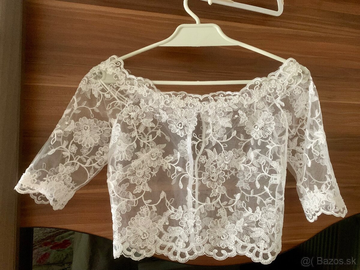 Biele svadobné transparentné bolero